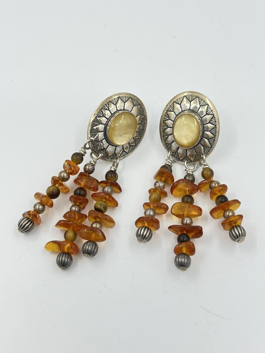 Quoc Turquoise QT Sterling Silver Amber MOP Dangle Earrings 2” 6.8g | eBay | eBay US