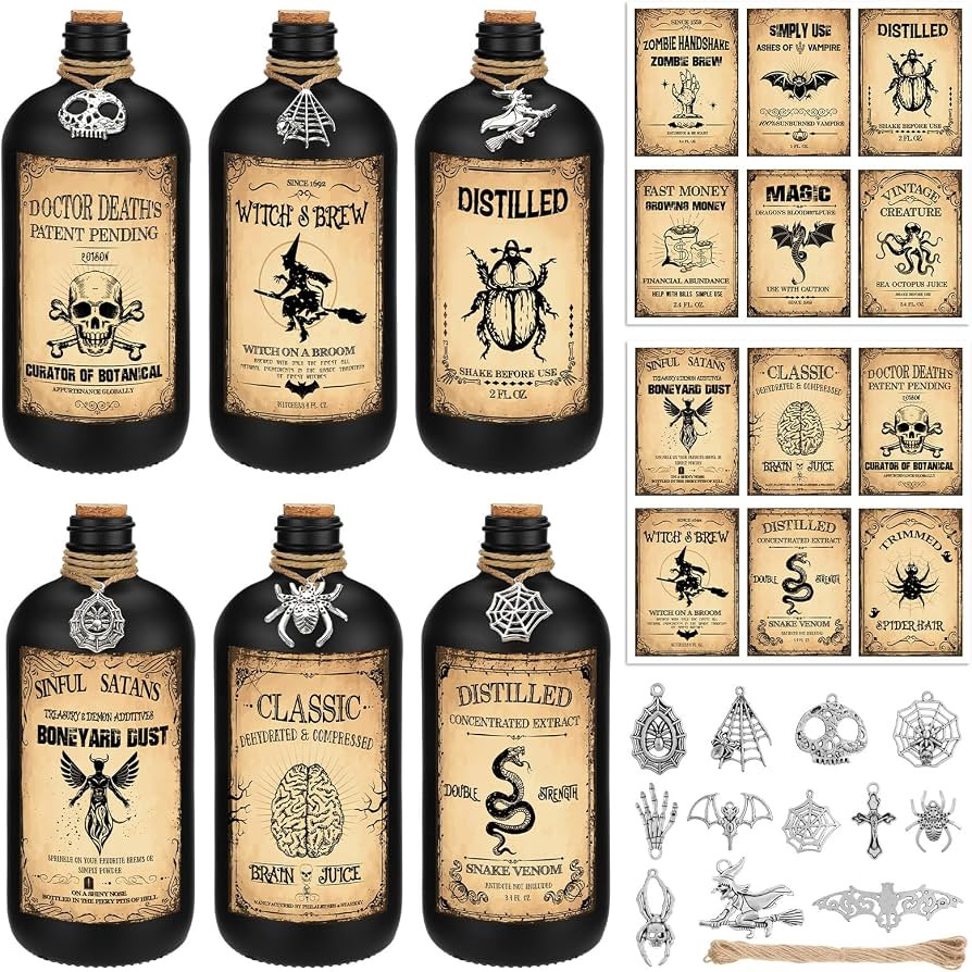 Uiifan 31 Pcs Halloween Potion Bottles Set Including Glass Apothecary Bottles with Cork Stickers ... | Amazon (US)