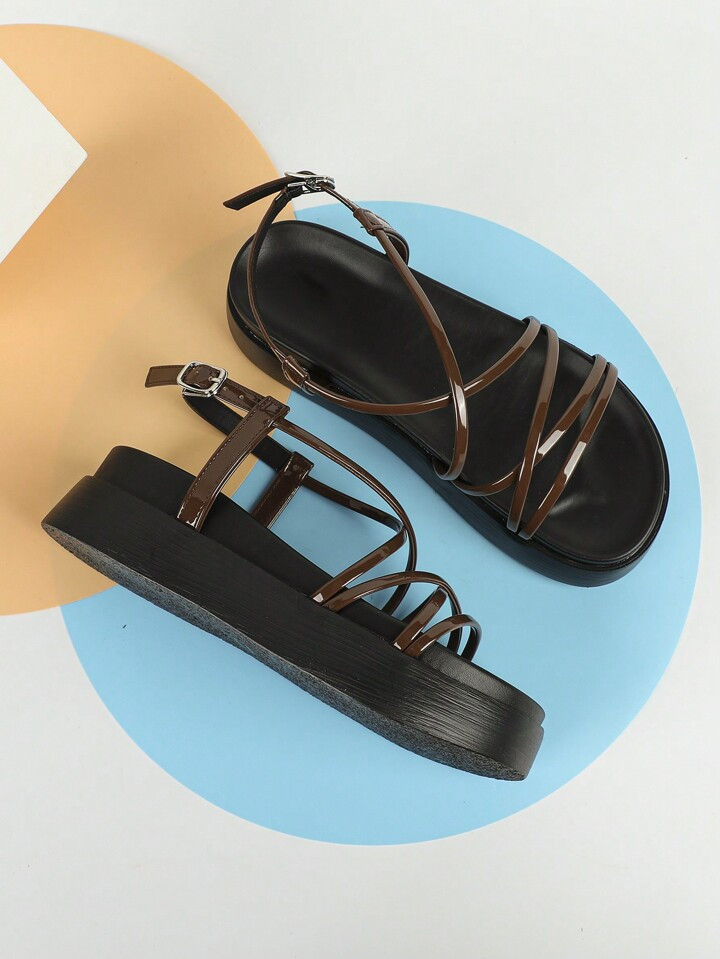 Fashion Green Slingback Flatform Sandals For Women, Multi Thin Strap Sandals | SHEIN