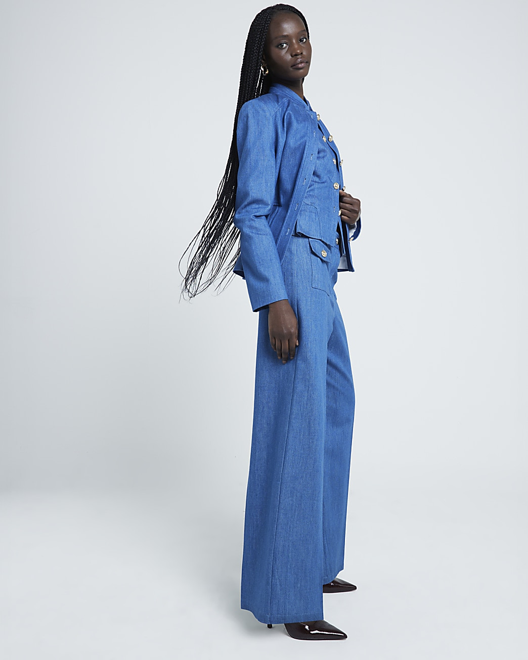 Blue high waisted wide leg denim trousers | River Island (UK & IE)