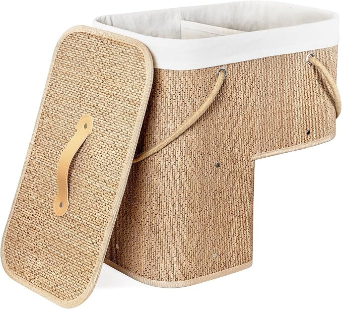 Stair Basket with Lid & Handle – Staircase Storage Basket for Wooden & Carpeted Stairs, Foldabl... | Amazon (US)