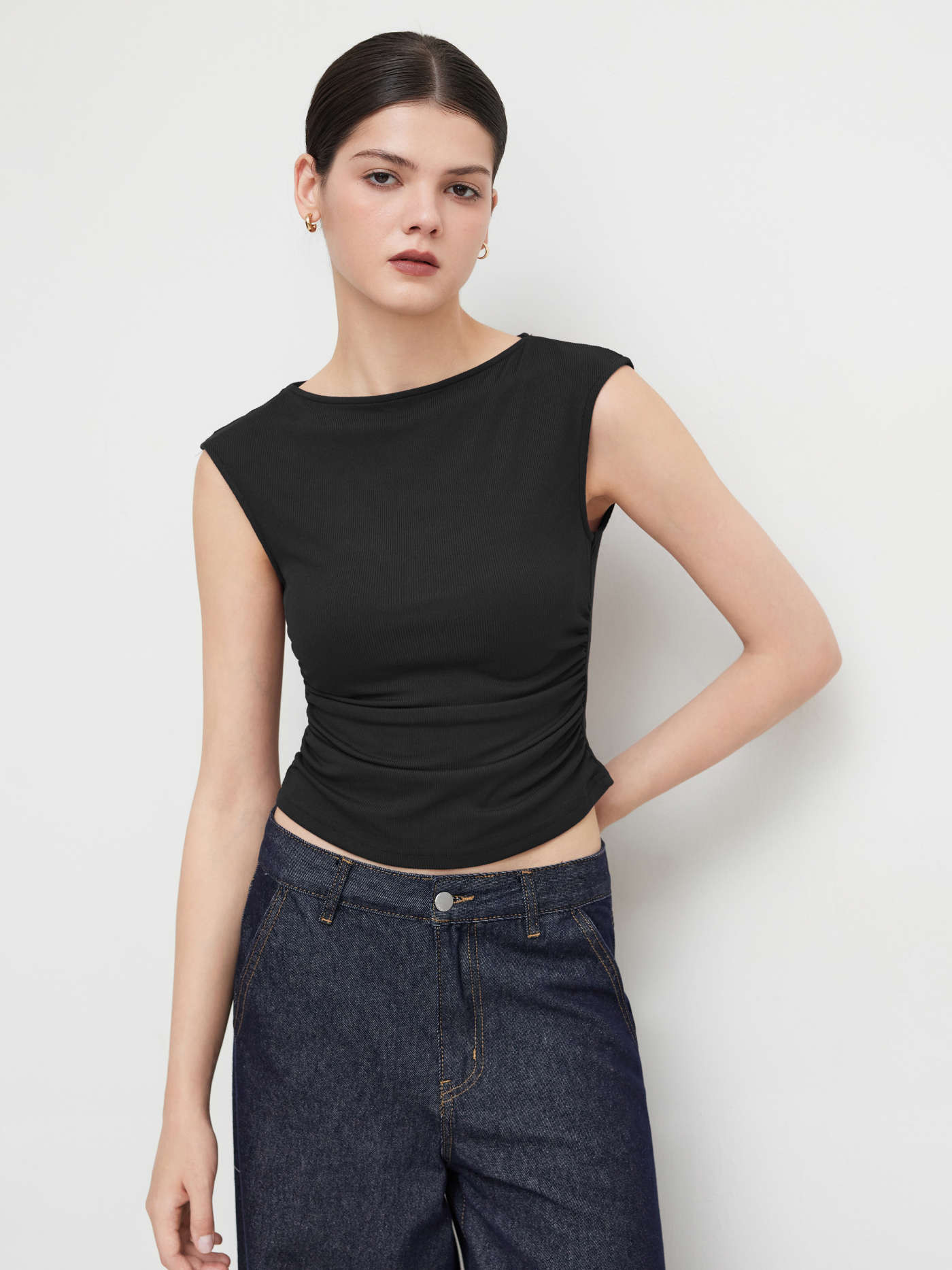 Jersey Boat Neck Ruched Crop Top CHF 25.00Hot | Cider