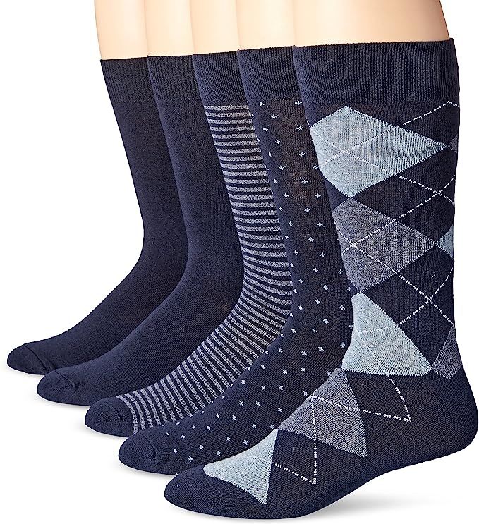 Amazon.com: Amazon Essentials Men's Patterned Dress Socks, Pack of 5, Navy, Novelty, 8-12 : Cloth... | Amazon (US)