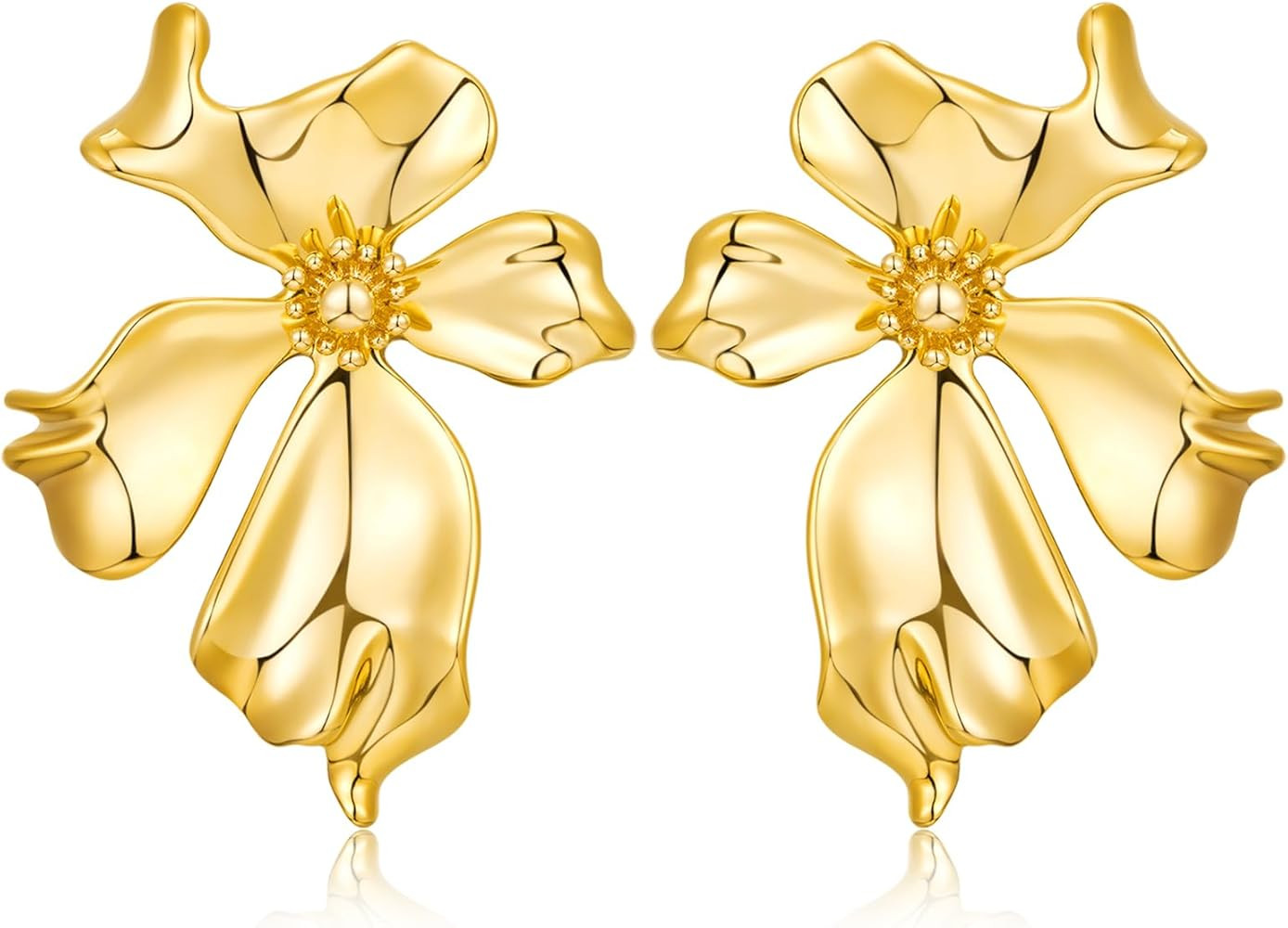 WOWORAMA Gold Statement Earrings for Women Gold Seashell Flower Earrings Boho Textured Ocean Wave... | Amazon (US)