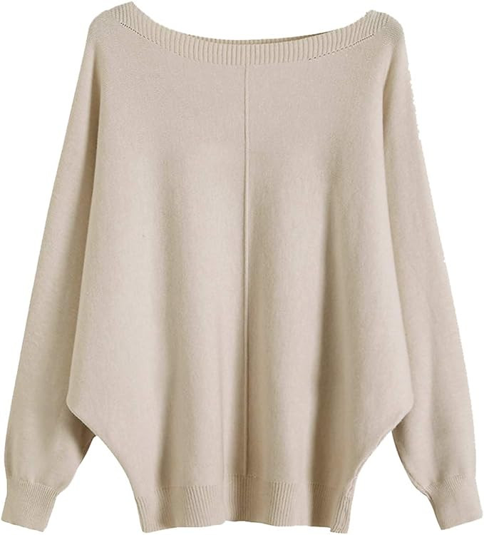 GABERLY Boat Neck Batwing Sleeves Dolman Knitted Sweaters and Pullovers Tops for Women | Amazon (US)