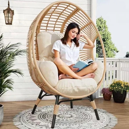 TQKVIPI Oversized Egg Chair Outdoor Indoor,Patio Lounge Chair with Thicken Cushions & Durable Steel Frame, Egg Basket Chair 500lbs Capacity for Garden, Backyard, Porch,Bedroom (Beige-Regular) | Walmart (US)