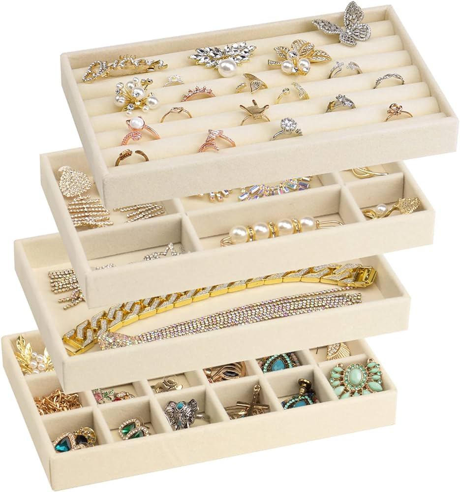 Stackable Velvet Jewelry Trays Organizer for Drawers, Small Jewelry Drawer Organizer Display Tray... | Amazon (US)