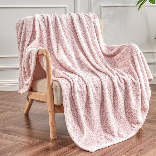 Edenleaf Leopard Print Blanket Fleece Throw for Bed Sofa Travel and Camping, Super Soft Cozy Fluffy Plush Cheetah Print Blanket for All Seasons 60"x80"(Light Pink) | Amazon (US)