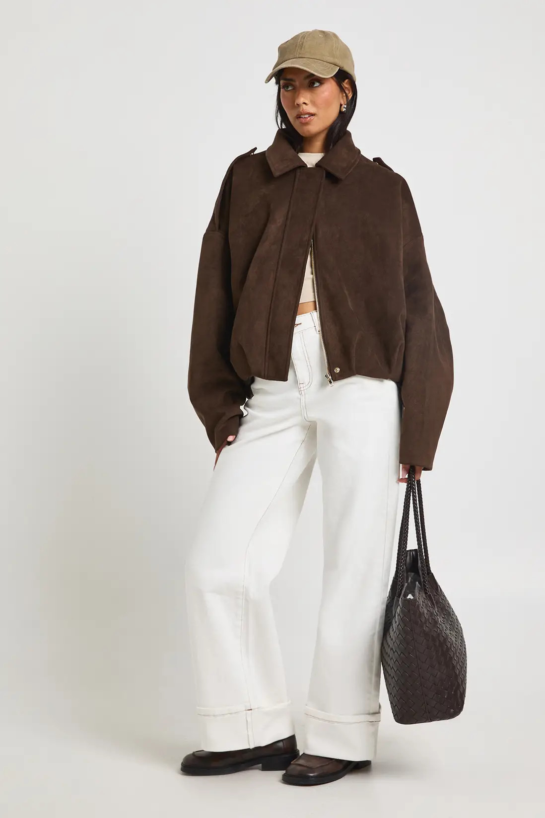 Chocolate Suede Bubble Hem Bomber Jacket | Boohoo | Boohoo.com (UK & IE)