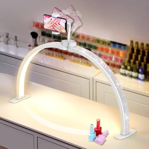 Yokilly Half Moon Light for Nail Desk: 23" Foldable Half Moon Desk Lamp with Phone Holder for Beginner - Arch Nail Tech Light with 3 Color Modes & 10 Brightness for Manicure Salon (Diamond, Small) | Amazon (US)