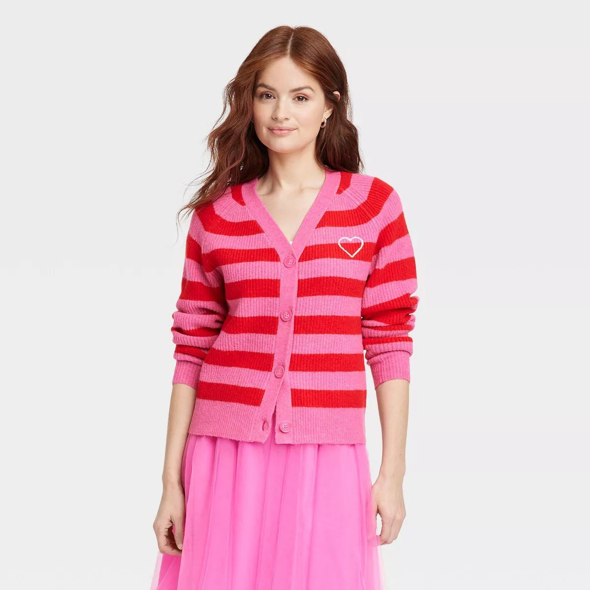 Women's Button-Down Cardigan - A New Day™ Red/Pink Striped S | Target
