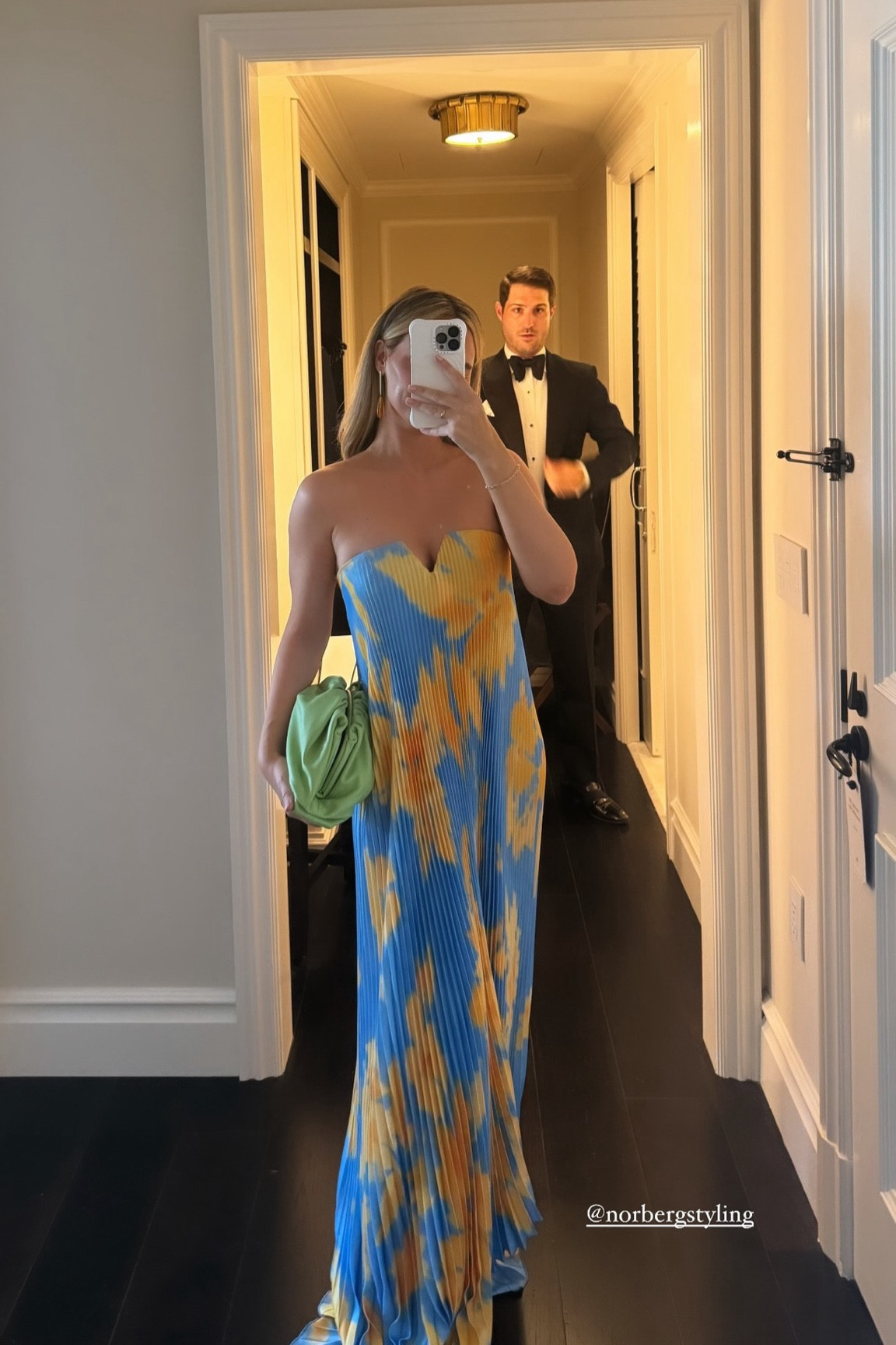 black tie blue dress Blue lamé dress with black velvet tie main image 0