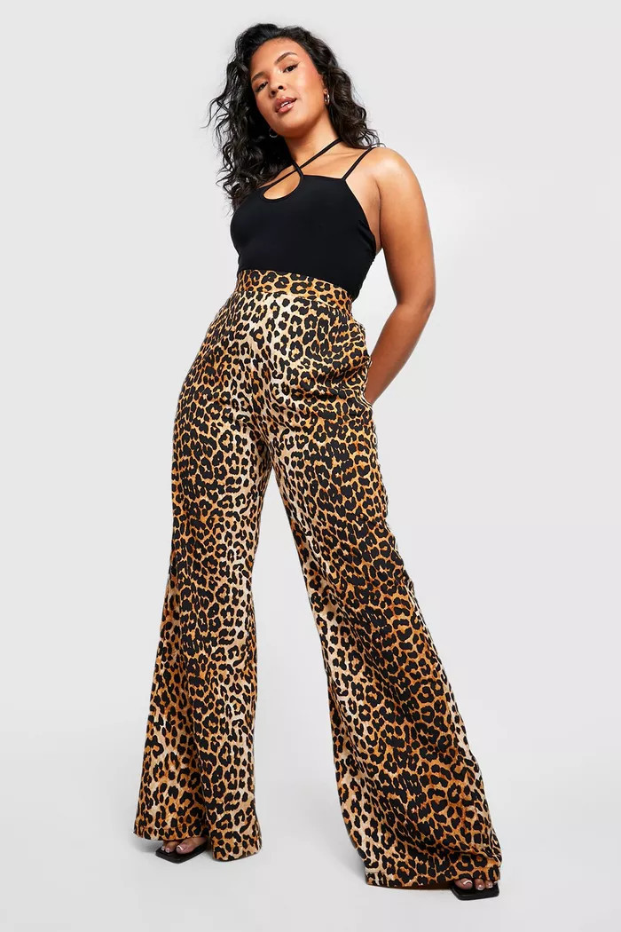 Plus Leopard Print Woven Wide Leg Pants | boohoo (US & Canada)