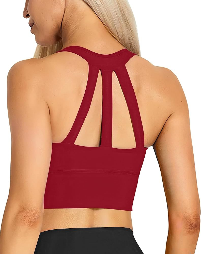 XUNYU Longline Sports Bra for Women Open Back Workout Tops Padded Yoga Tank Wide Strap Halter Cro... | Amazon (US)