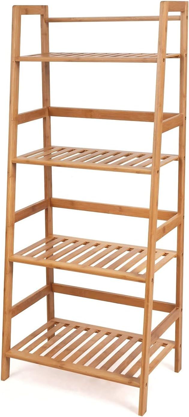 4 Tier Bamboo Bookcase, Multifunctional Ladder-Shaped Plant Flower Stand Rack Book Rack Storage S... | Amazon (US)