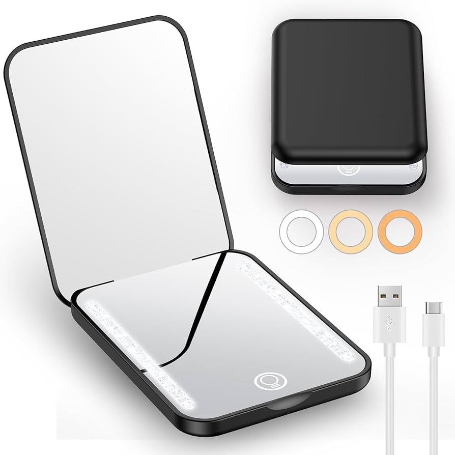 Gospire Mini Rechargeable Travel Makeup Mirror with Lights and Magnification 1X / 3X, LED Compact... | Amazon (US)
