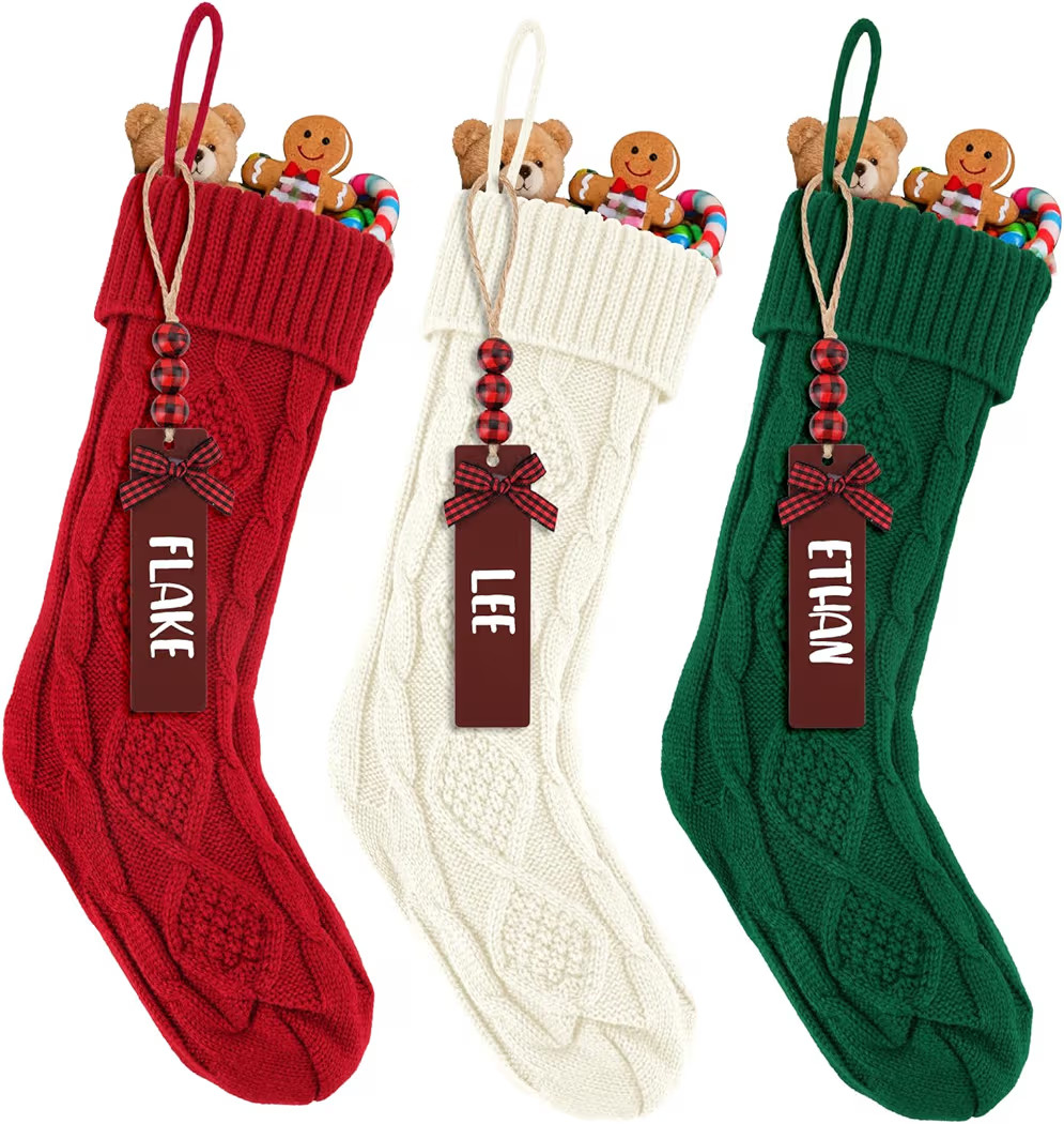 3PACK Personalized Christmas Stockings, 18 Inch Large Cable Knitted Xmas Stockings with DIY Name ... | Amazon (US)