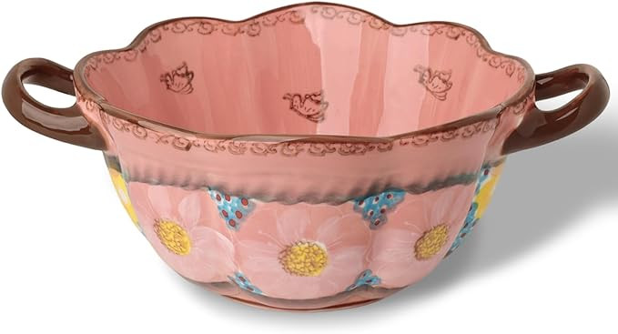 silesia Handmade Salad Bowls with Handles, 45 oz Hand-Painted Serving Bowl, Large Ceramic Crocks ... | Amazon (US)