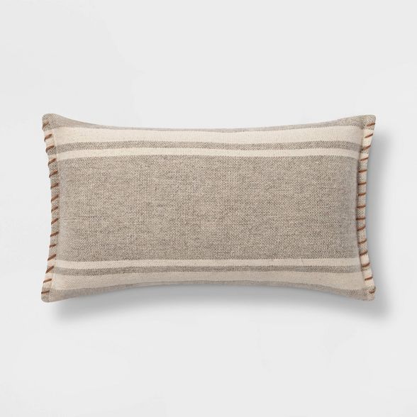 Wool/Cotton Woven Stripe Oversize Lumbar Throw Pillow with Whipstitch Trim - Threshold™ | Target