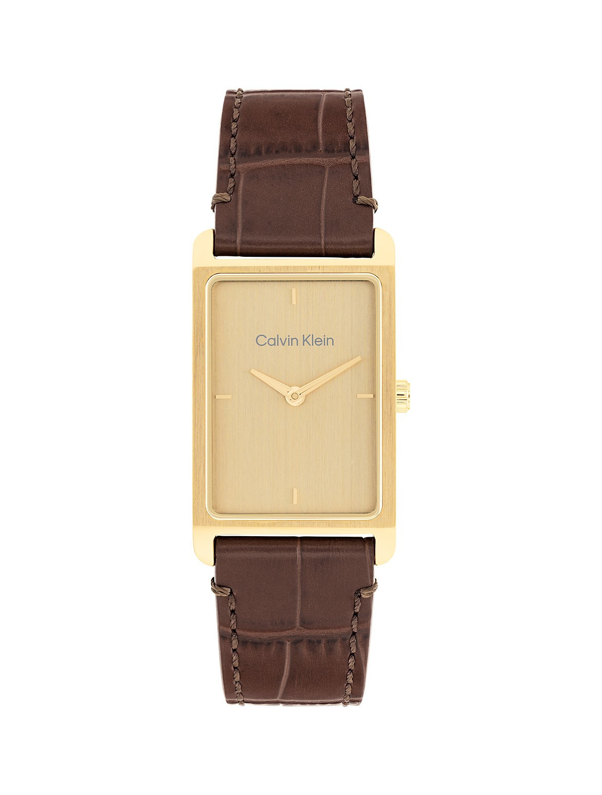 Calvin Klein Men's Rectangle Dial Leather Strap Watch - Brown - OS | Calvin Klein (US)