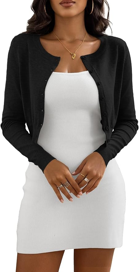 Women's Cropped Cardigan Sweaters Crew Neck Button Down Open Front Knit Bolero Shrugs | Amazon (US)