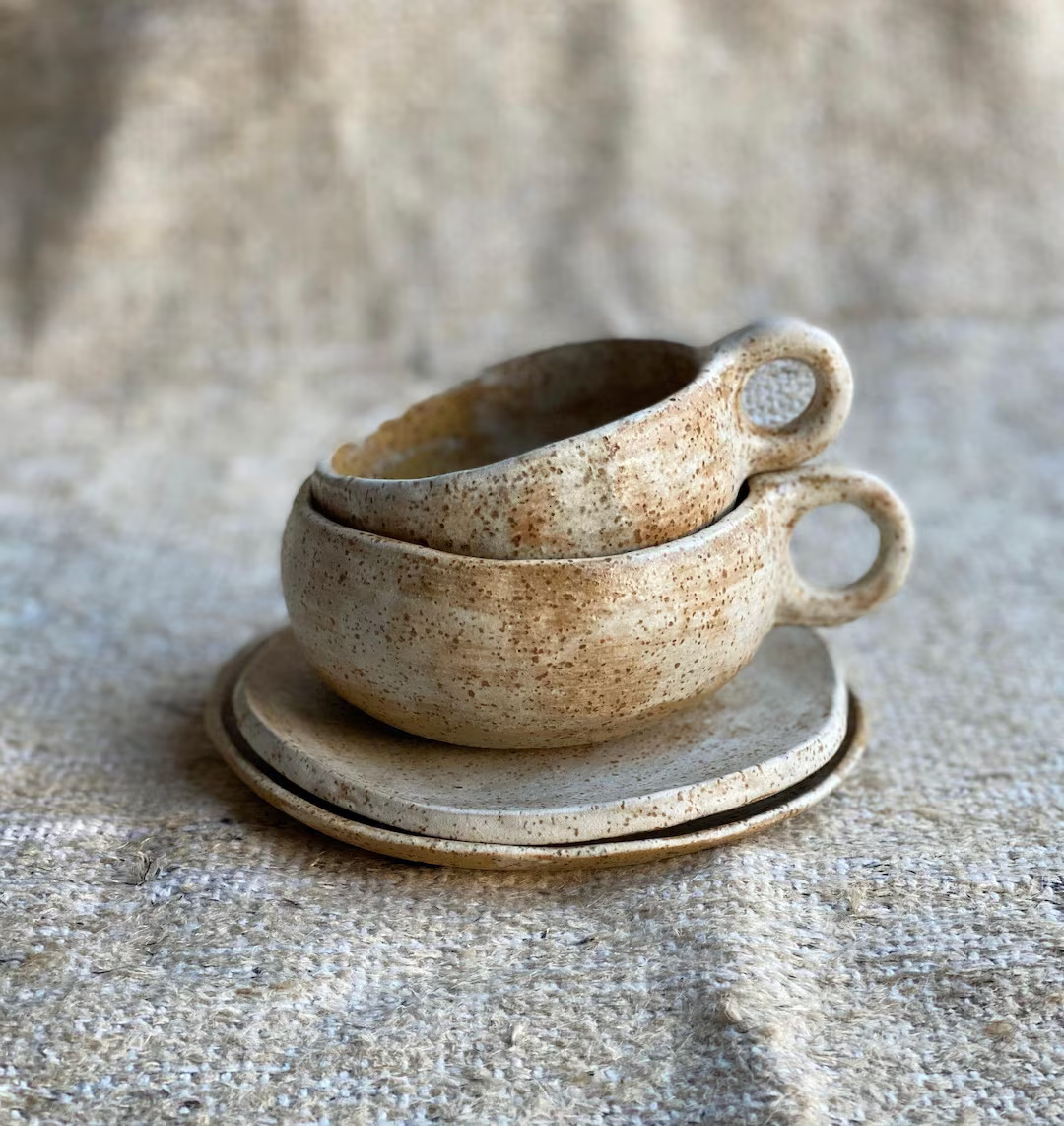 Bespoke Listing Latte Mug Ceramic Toasted Cup and Saucer Rustic Pottery Cappuccino Cup Saucer Set... | Etsy (US)