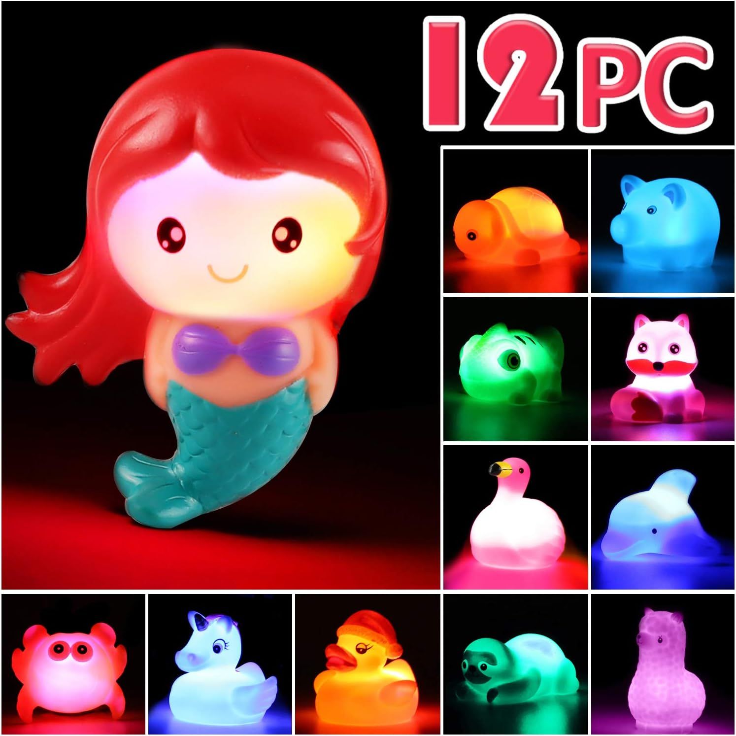 No Hole Bath Toy, 12 Pack Light up Animal, Flashing Color Tub Toys for Toddler Swimming Pool Part... | Amazon (US)