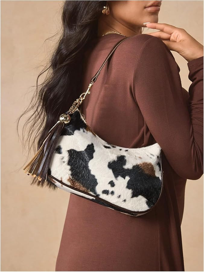 Women's Faux Fur Cow Print Shoulder Bag Retro Y2k Vintage Handbags | Amazon (US)