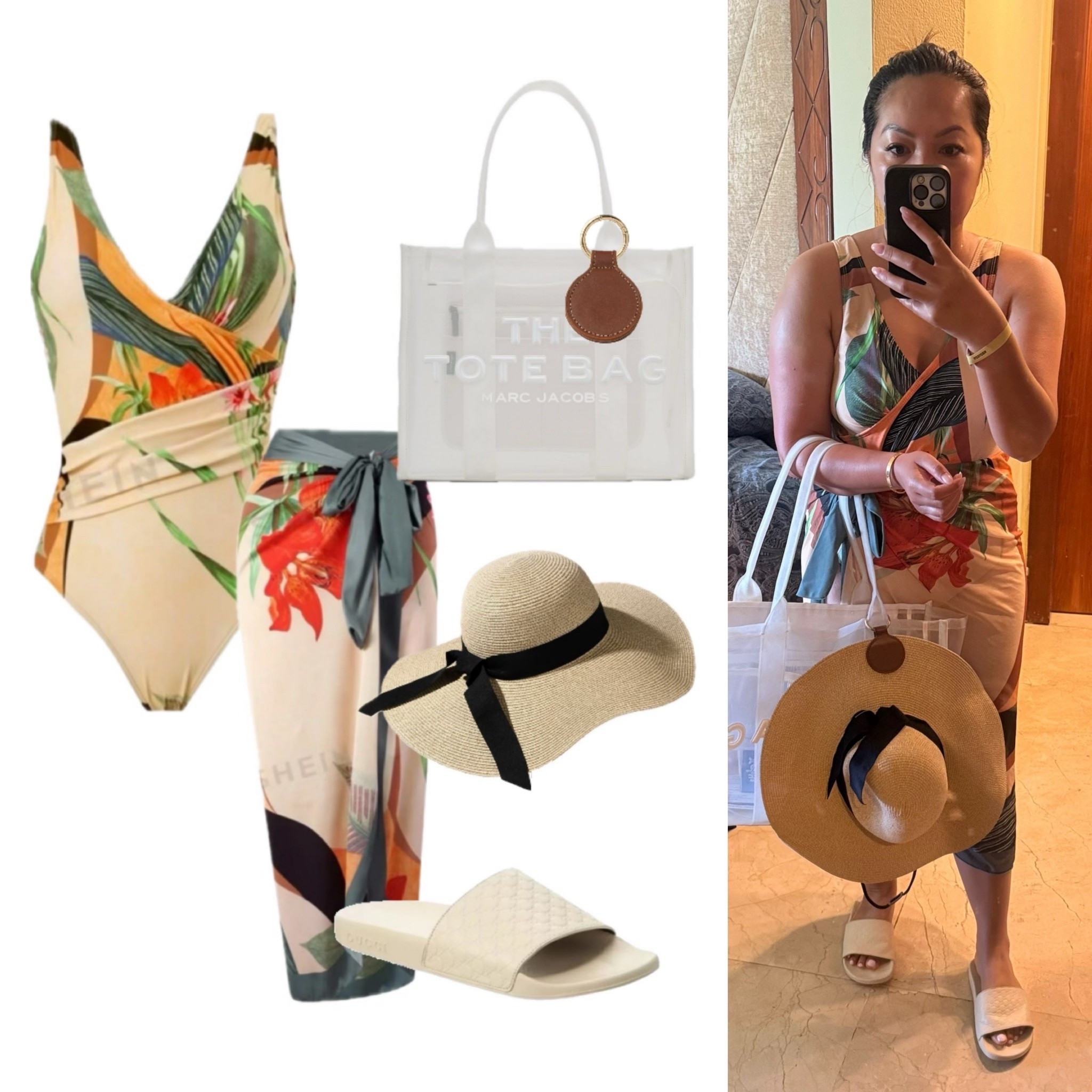 Amazon - bathing suit 👙, hat 👒, hat hanger
Tote 👜- Marc Jacob
Slides 🩴- Gucci 