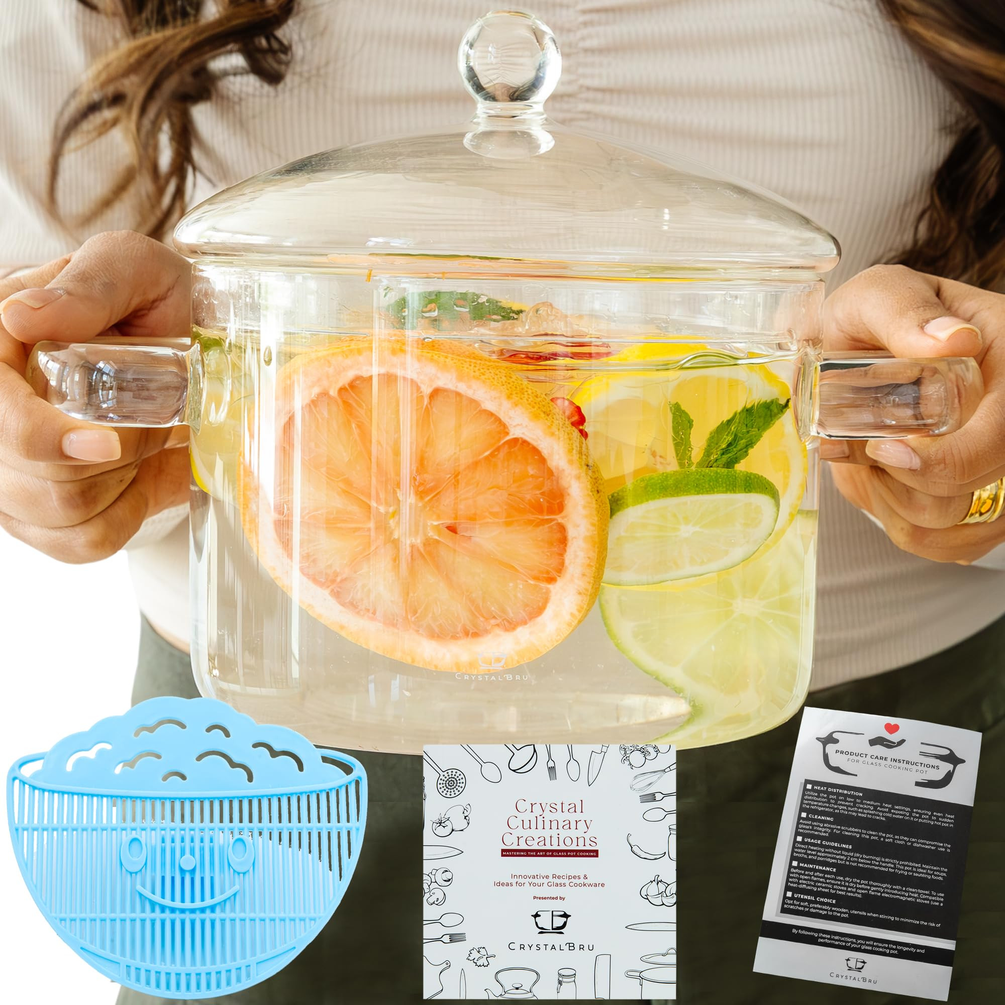 2L Clear Glass Simmer Pot with Lid & Strainer | Heat-Resistant Borosilicate Glass Pot for Pasta, ... | Amazon (US)