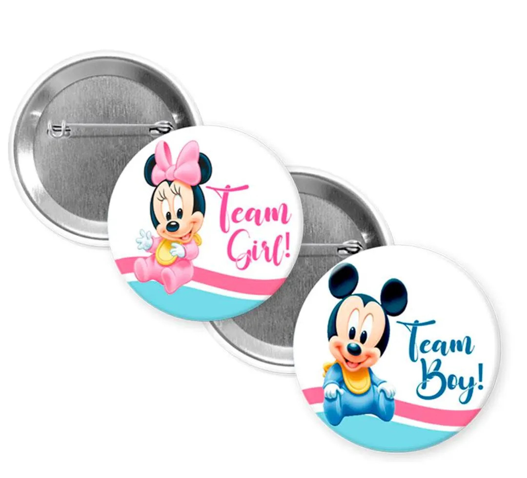 Minnie and Mickey Mouse Gender Reveal Pins: Baby Shower Party Favors - Etsy | Etsy (US)