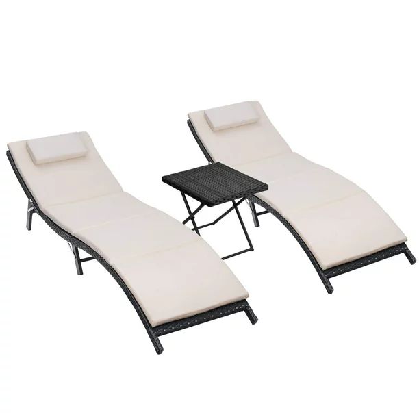 Walnew 3 PCS Patio Furniture Outdoor Lounge Chairs Folding Lawn Poolside Patio Chaise Lounge Sets... | Walmart (US)