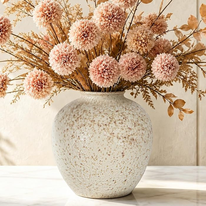 Cream Ceramic Flower Vase Speckled Bubble Glaze Home Decor | Amazon (US)