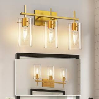YANSUN 20 in. 3-Light Gold Bathroom Vanity Light with Clear Glass Shades, Modern Metal Wall Fixtu... | The Home Depot