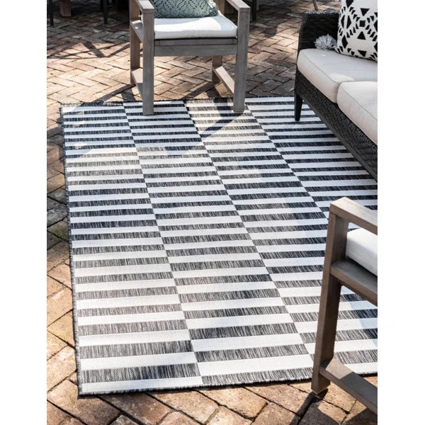 Marpain Striped Charcoal/Ivory Indoor / Outdoor Area Rug | Wayfair North America