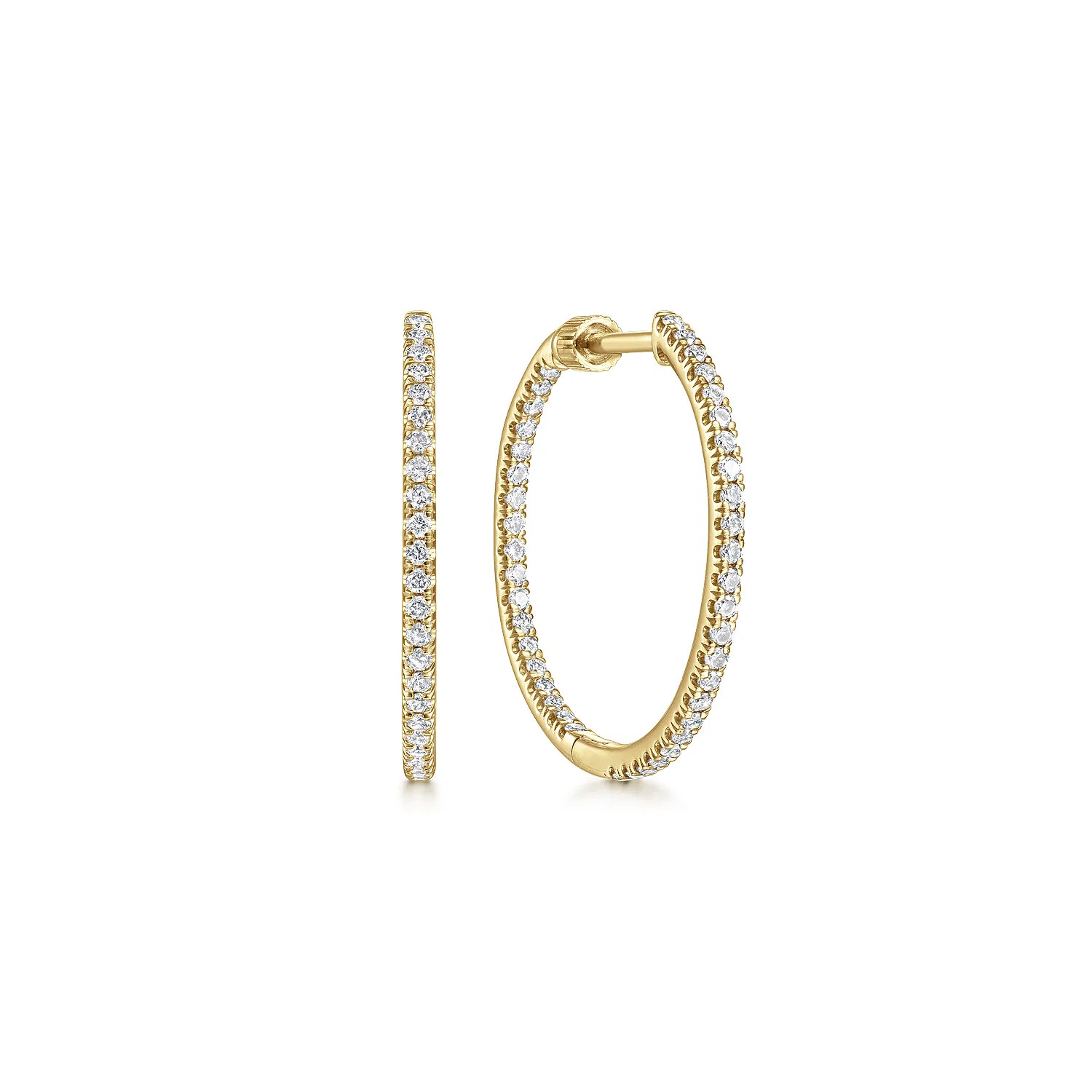 14K Yellow Gold French Pave 20mm Round Inside Out Diamond Hoop Earrings | Gabriel & Co. Fine Jewelry And Bridal