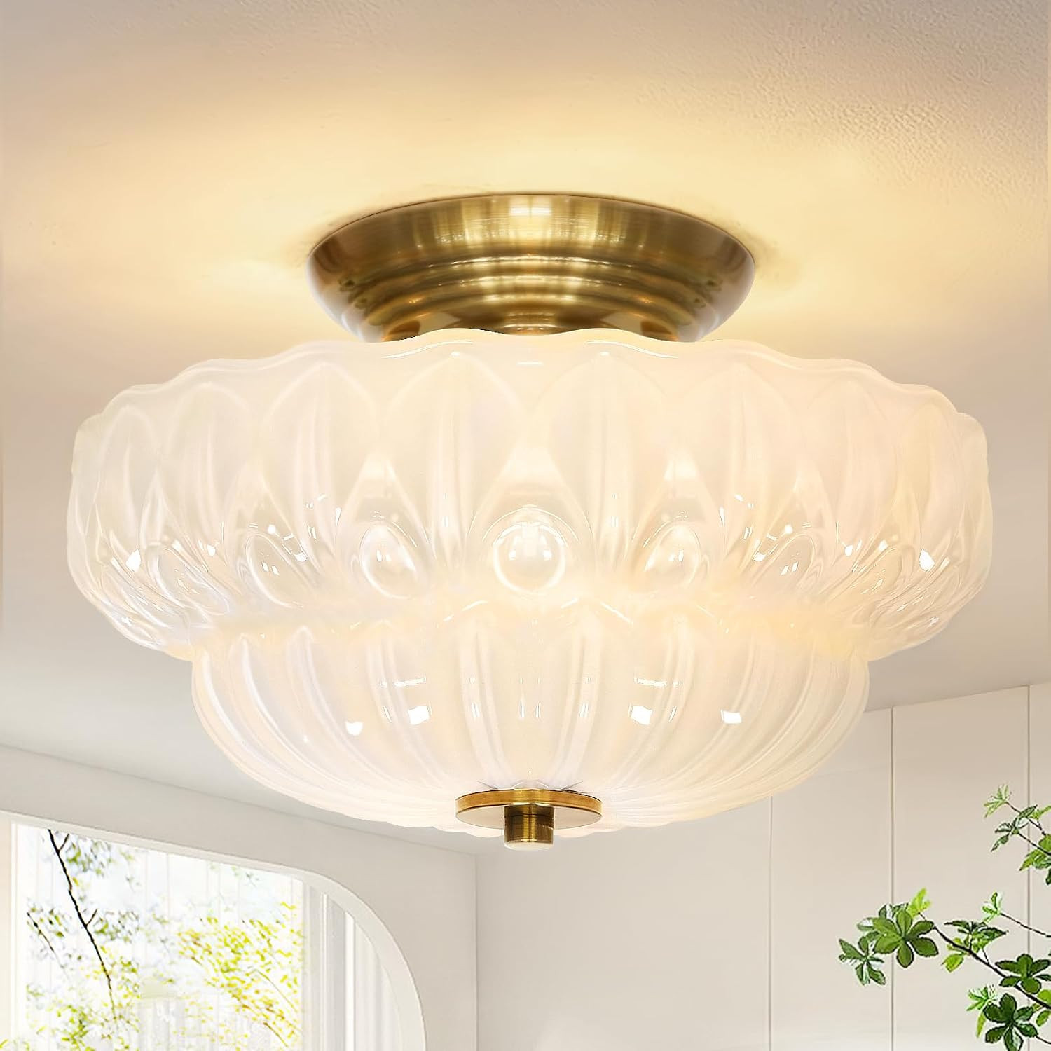 Semi Flush Mount Ceiling Light,11IN 3-Bulb Bright Hallway Light Fixture | Amazon (US)