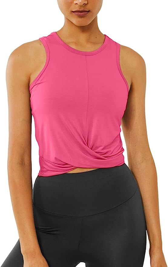 Sanutch Cropped Workout Top Athletic Twist Front Tank Tops Loose Crop Top Fitness for Women | Amazon (US)