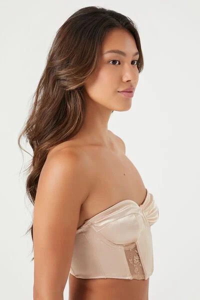 Satin Strapless Mesh Corset Bra | Forever 21