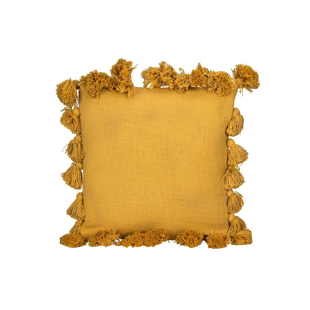 3R Studios Square Cotton Woven Pillow with Tassels, Mustard, Yellow | The Home Depot