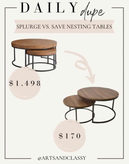 Nesting tables are all the rage right now! This set of nesting coffee tables from Walmart is almost identical to another trendy brand for a fraction of the cost! 

#designerdupe #splurgeorsave #coffeetable #livingroom

#LTKsalealert #LTKSeasonal #LTKhome