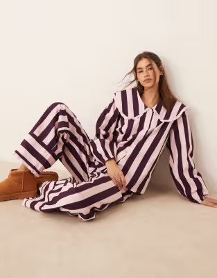 ASOS DESIGN lounge collared shirt and trouser co ord in pink stripe | ASOS (Global)
