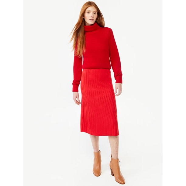 Free Assembly Women's Pleated Midi Sweater Skirt | Walmart (US)