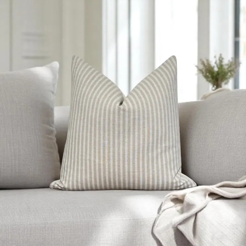 Natural Stripe Pillow Cover, Linen Stripe Pillow, Beige Stripe Throw Pillow, Modern Farmhouse Pil... | Etsy (Global)