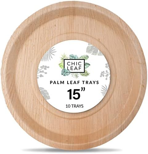 Chic Leaf Palm Leaf Trays Like Disposable Bamboo Serving Trays and Platters 15 Inch Large Round (... | Amazon (US)