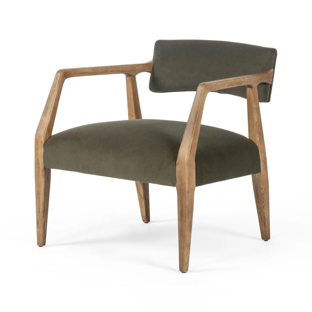 Four Hands Ashley Mid Century Velvet Wood Arm Chair - Modern Velvet Loden | Alchemy Fine Home