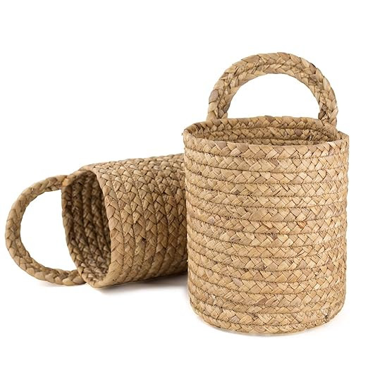 Seagrass Woven Storage Baskets Set of 2, Wall Hanging Baskets Organizer, Garden Plant Baskets | Amazon (US)