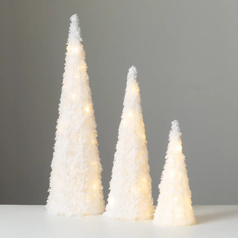 31.75"H, 24"H And 16"H Large Lighted Cone Trees; White | Wayfair North America