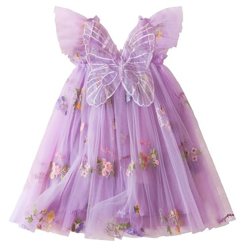NNJXD Baby Girl Flower Embroidery Tulle Dress Butterfly Toddler Birthday Party Dresses 2109 Purple Size(110) 3-4 Years | Amazon (US)