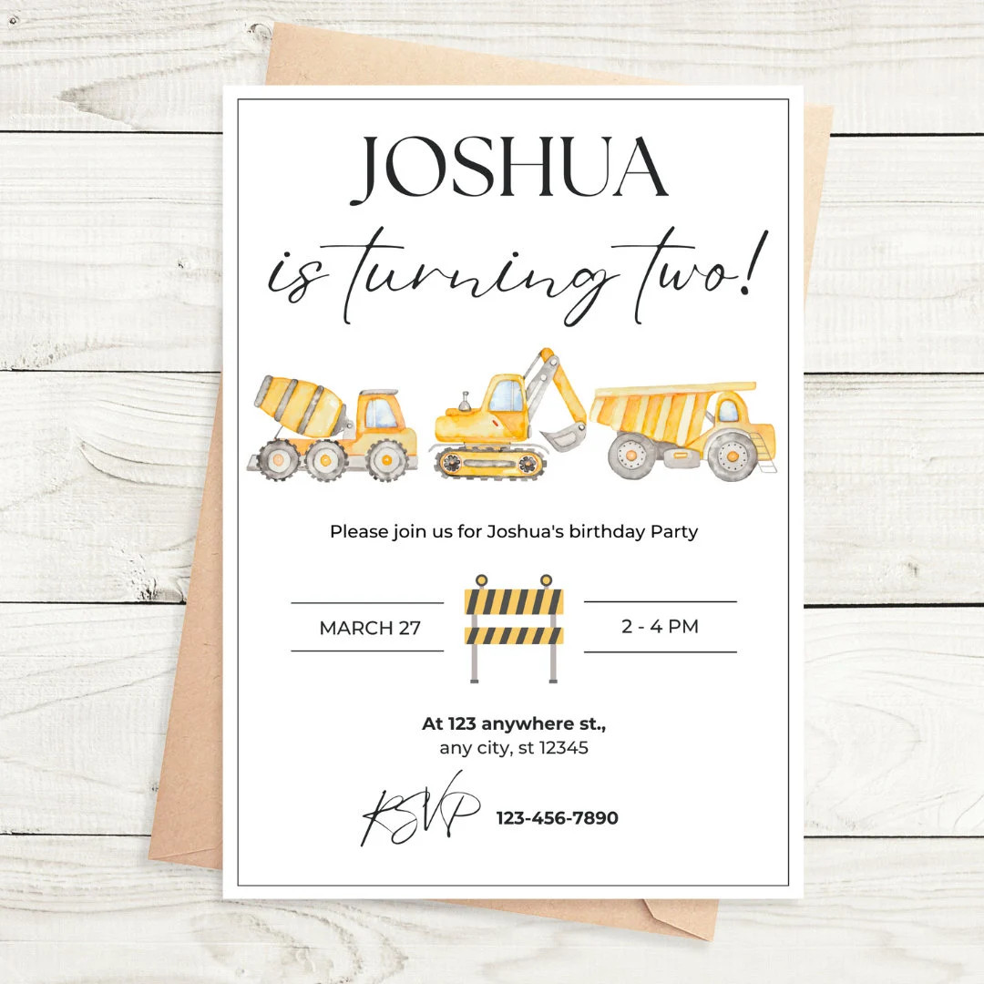 Digital Construction Birthday Invitation, Editable Birthday Invite, Boys Birthday Invitation, Per... | Etsy (US)